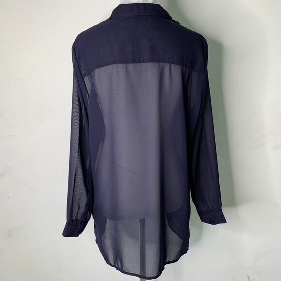 Soft Surroundings Women's Navy Blue Sheer Button Down Blouse Size Petit Medium - Picture 10 of 16